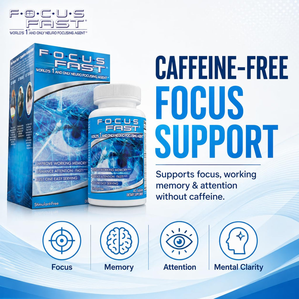 Focus Fast Brain Supplement - Improve Working Memory, Enhance Focus, Boost Cognition in as Little as 1 Hour, Caffeine/Stimulant Free Nootropic