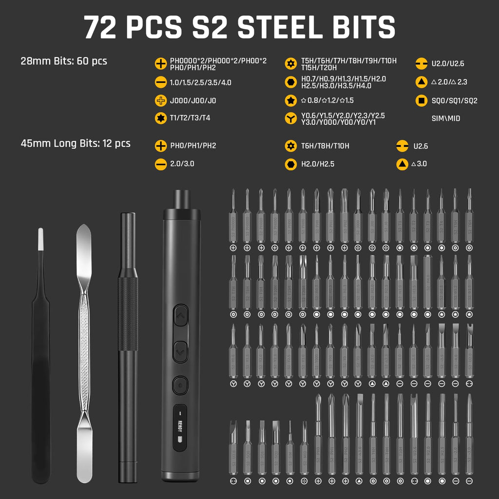 GRENPRO 78-in-1 Precision Electric Screwdriver Set, 3.7V Mini Cordless Screwdriver Kit with LED Display, 5 Adjustable Torque & Manual Handle for Electronics Phone Camera Repair