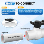 Boltigen 2Pack 1-1/2 inch Slip PVC Ball Valves, 1.5'' SCH40 PVC Water Shut Off Valve with Double Socket Full Flow Port, ''T'' Handle Plastic Control Valve, for Pool, Irrigation, Sewage Water Pipe