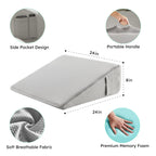 Bedluxe Wedge Pillow,8 inch Bed Wedge Pillow for Headboard, Pillow Wedge for Acid Reflux Relief, Sleeping, After Surgery, Snoring, Gerd, Triangle Pillow Wedge - Cooling Memory Foam Top, Grey