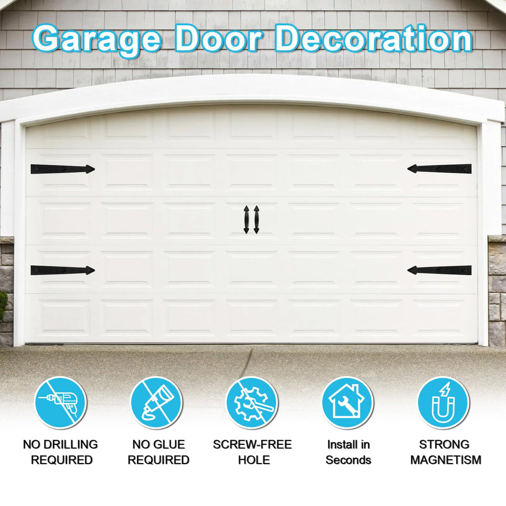 Magnetic Garage Door Hardware,Garage Door Magnetic Decorative Hardware 8 Hinges + 4 Handles for Iron Door,Easy Install,Durable & Waterproof (Classics Style,2 Pack)