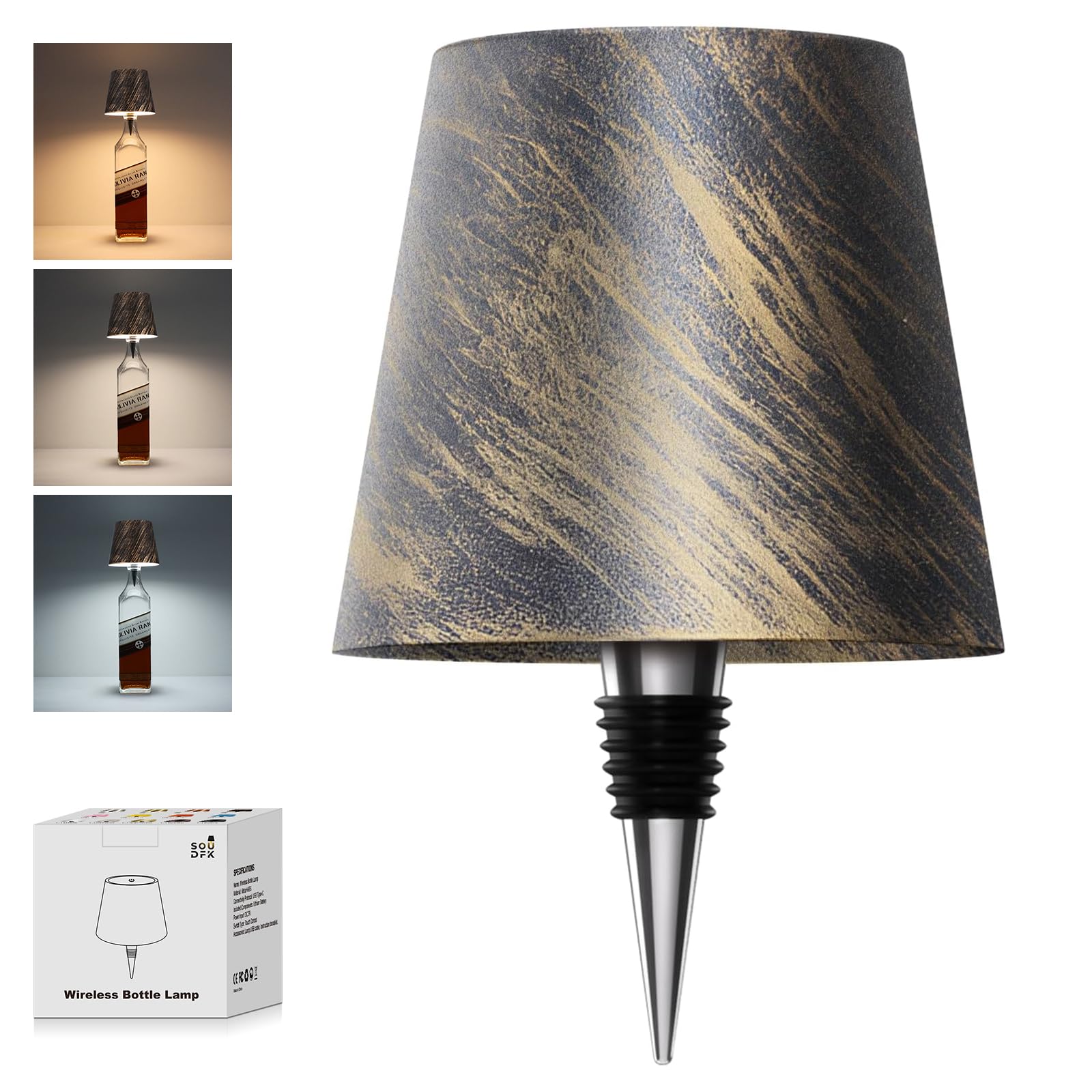 SOUDFK Wireless Bottle Lamp, 2024 New 3 Color Rechargeable Wine Bottle Lights for Bars Restaurants (Bronze, 1PC) v