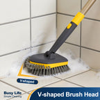 Yocada Tub Tile Scrubber Brush 2 in 1 Cleaning Brush Telescopic Pole Stiff Edge Bristles 4*Scouring Pads for Bathroom Shower Floor Corner Cleaning Non Scratch 58.2"