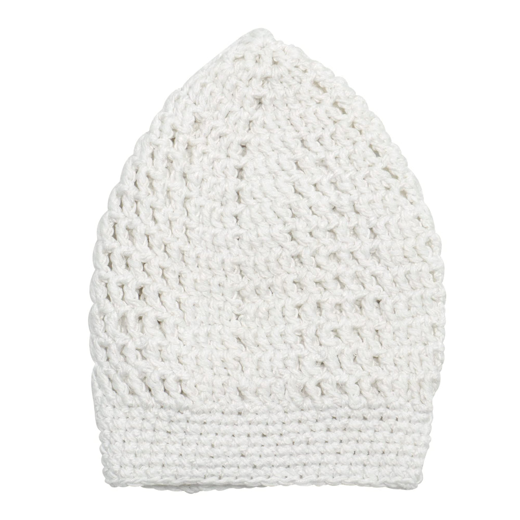 White Kufi Hat Tight & Loose Weave Mix Crocheted Comfortable 100% Cotton Muslim Prayer Cap Kufi Topi Skull Cap (M)