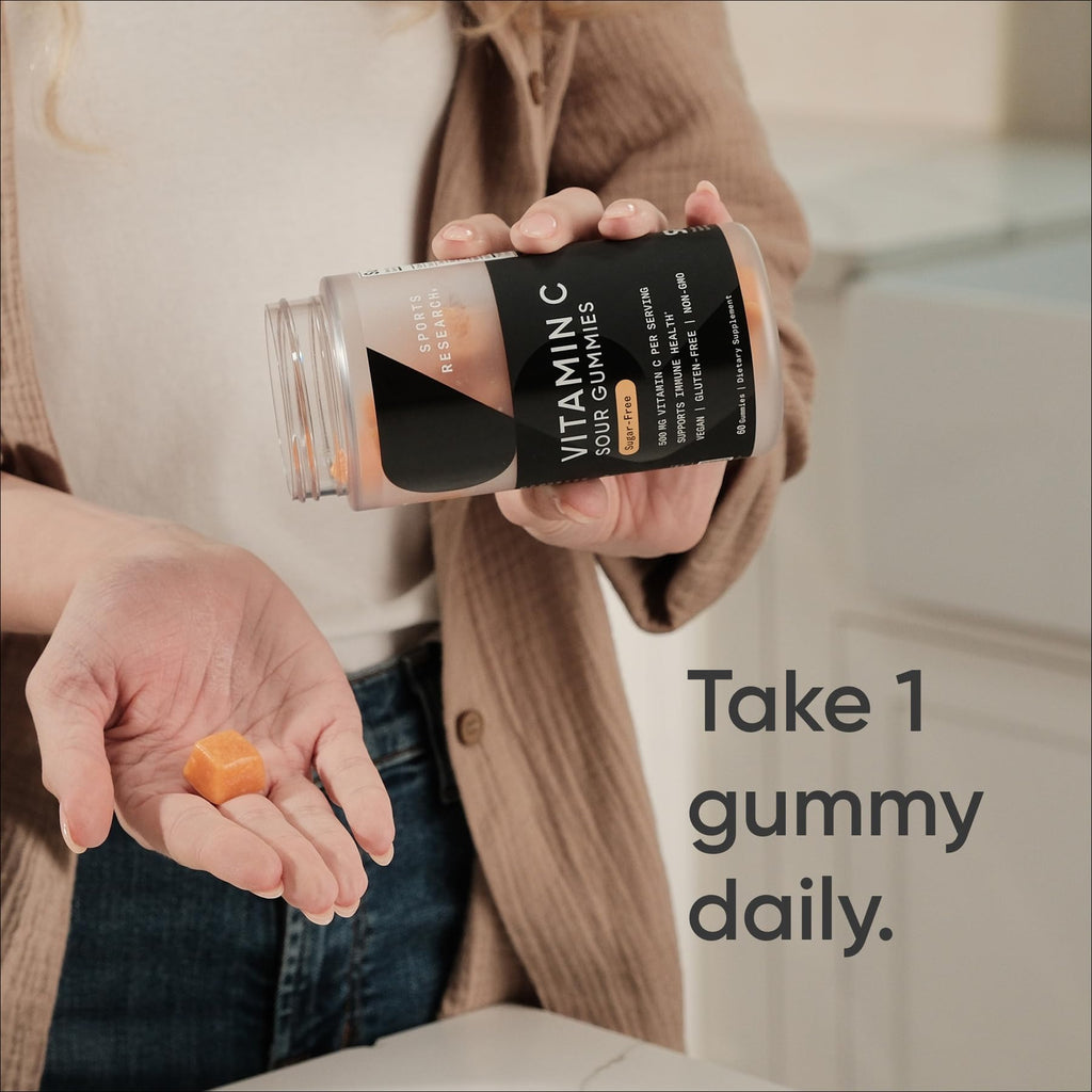 Sports Research­® Vitamin C Gummies | 500 mg Vitamin C | Sugar Free, Gelatin Free, Vegan Certified & Non-GMO Tested | Immune & Antioxidant Support 60 Gummies