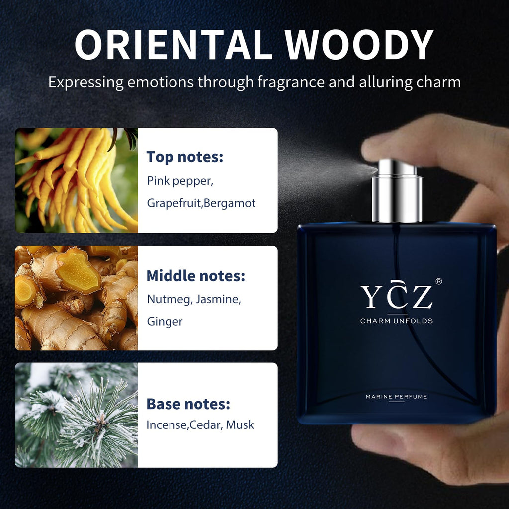 Ycz Charm Unfolds Marine Perfume for Men, 1.7 oz. Long Lasting Eau De Parfum Cologne For Men, Oriental Woody Fragrance - Ideal Special Occasions, Making it the Ideal gentlemen���s Gift