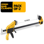 EQUIPTZ 12 inch Bar Clamps for Woodworking – 2 Pack Quick Grip Clamps Set with 150 lbs Force – Wood Clamps for Gluing, Carpentry, DIY, and Metalworking (12 inch Size, 2 Pack)
