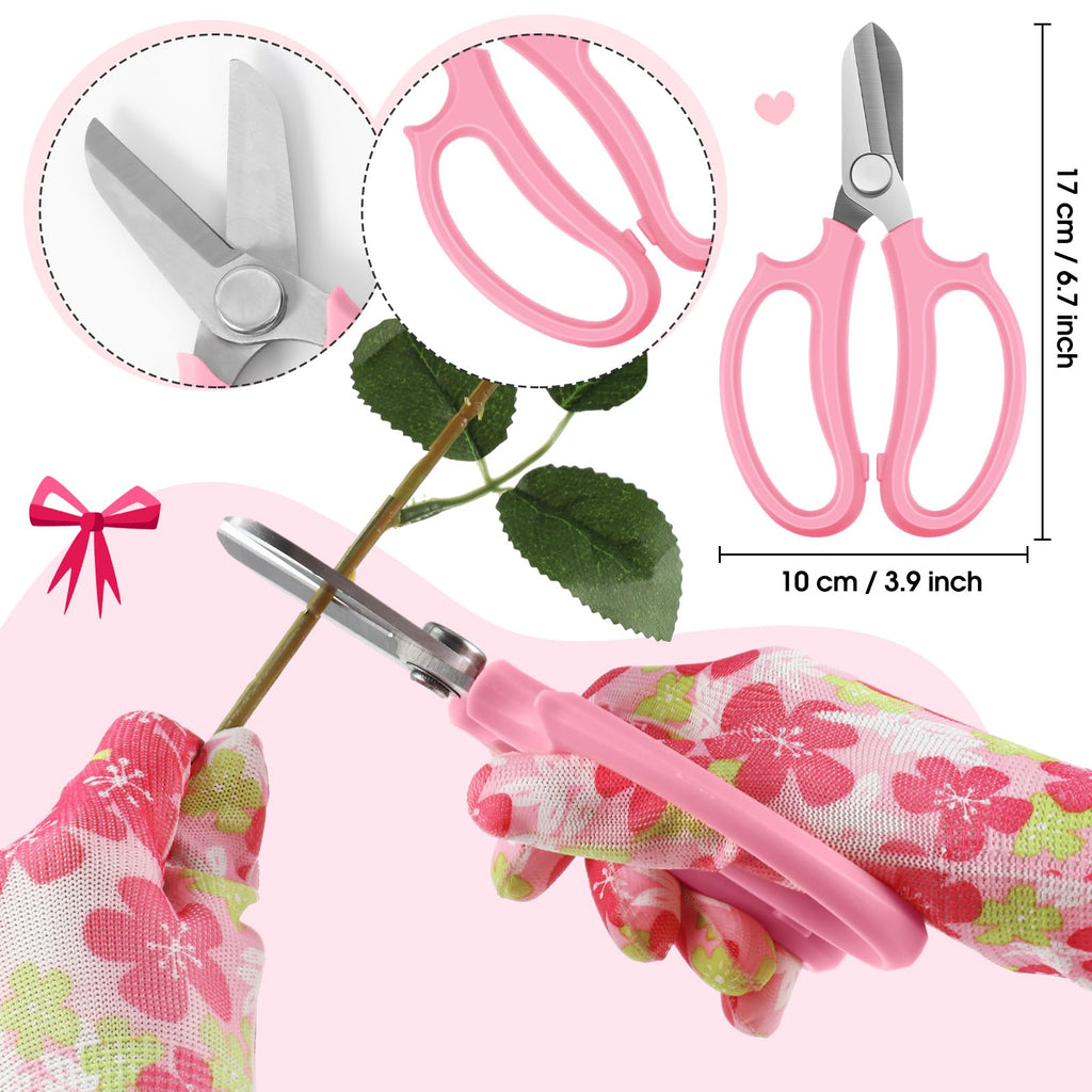 14 Pcs Mother's Day Rose Stripper Thorn Remover Tool Garden Pruning Shears Scissors Kit Leaf Stripping Tool Floral Gloves and Floral Tape Flower Stripper Kit Gift for Wedding Outdoor Gardening(Pink)