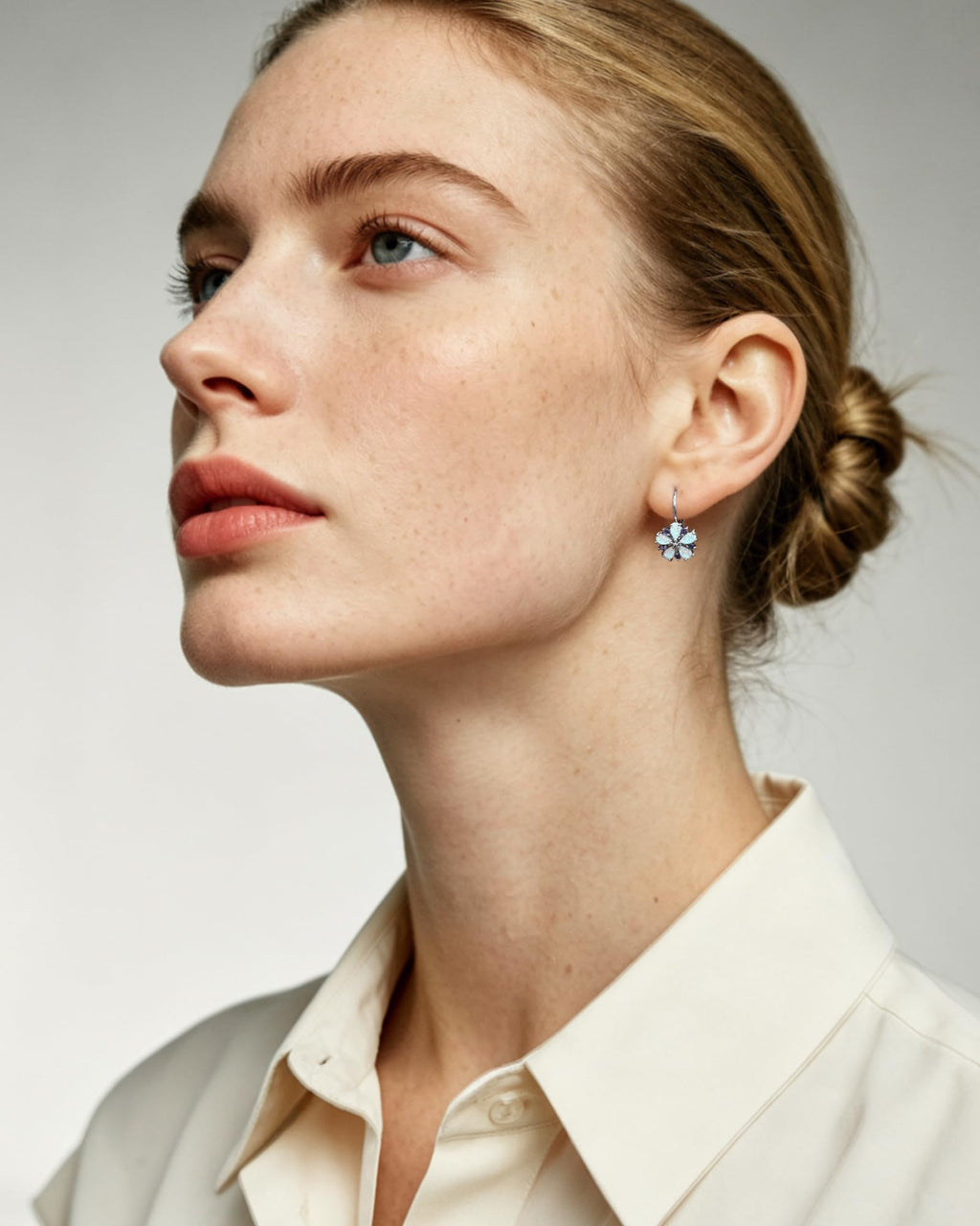 Elaximn Vintage Silver Flower Opal Earrings