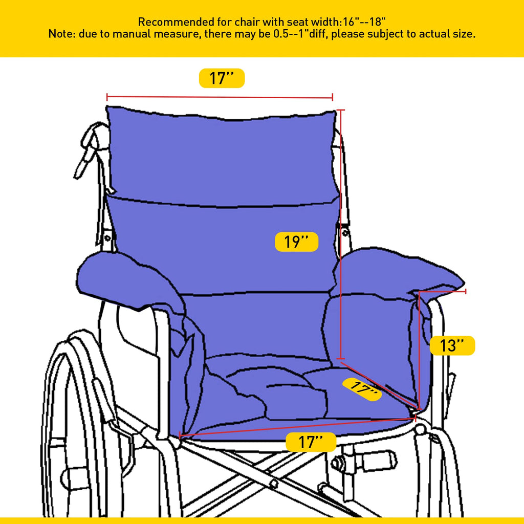 Trendcode Wheelchair Cushions，Pressure Pain Relief Accessories with Armrest Covers. Supports Coccyx & Back, Non-Slip. Fits 18" Wheelchair with Full Arms, Blue.