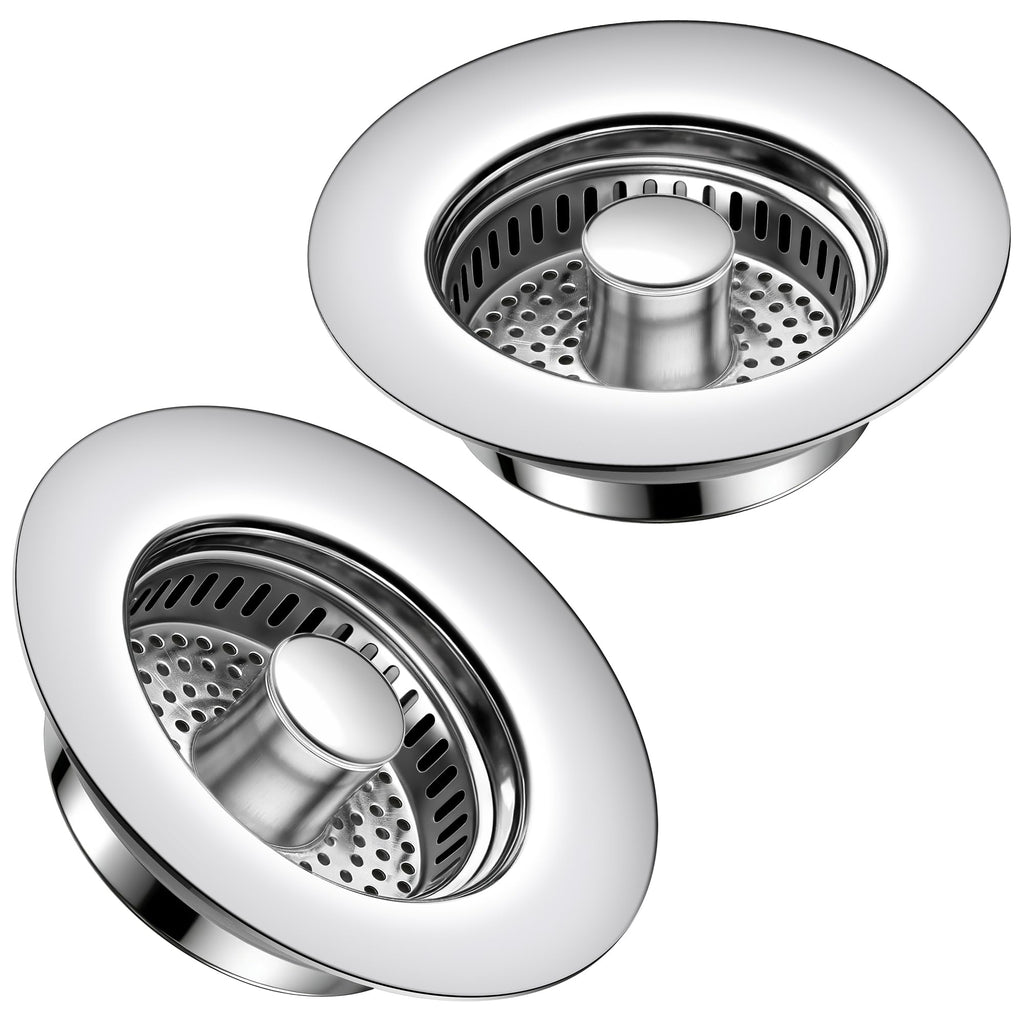 Kitchen Sink Drain Strainer 2 Pack, 304 Stainless Steel Pop Up Sink Stopper, Anti-Clogging Sink Drain Strainer for US Standard Kitchen Drain (Chrome)
