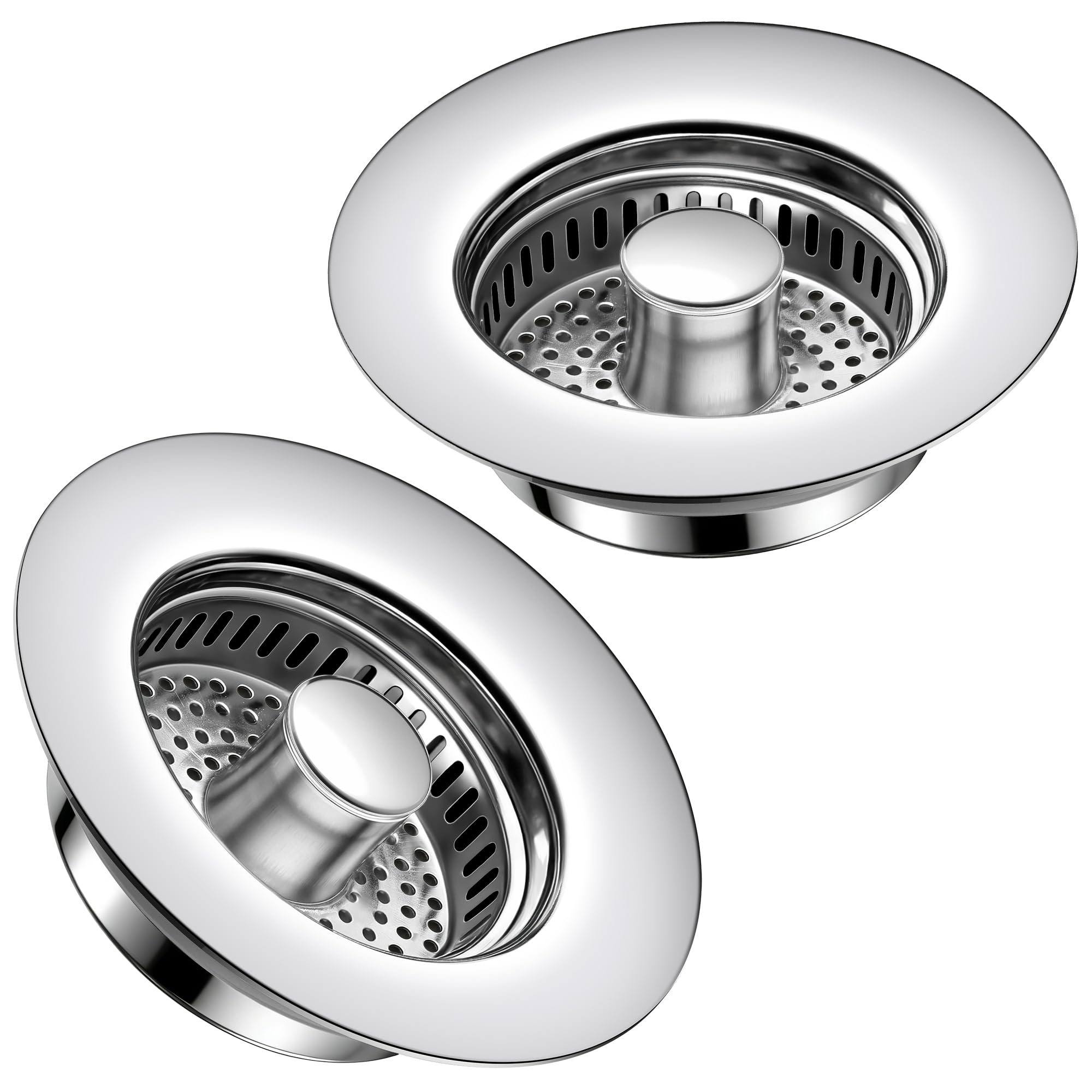 Kitchen Sink Drain Strainer 2 Pack, 304 Stainless Steel Pop Up Sink Stopper, Anti-Clogging Sink Drain Strainer for US Standard Kitchen Drain (Chrome)