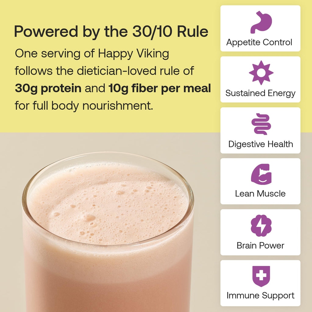 Happy Viking Plant-Based Protein Powder +100 Superfoods Strawberry Meal Replacement Shake, Created by Venus Williams, 30g Plant Protein, 10g Fiber, Vegan, Gluten-Free, Non-GMO,15 Meals