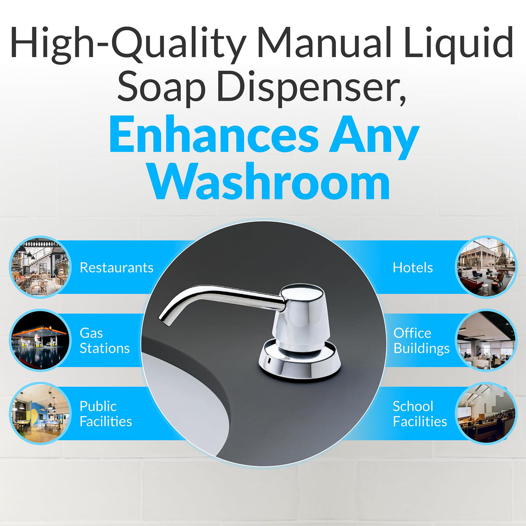 Bobrick B-822 Manual Top Fill Liquid Soap Dispenser 34 fl oz. (1L) Liquid Soap Capacity, 4- Inch Free-Turning Spout for Public Restroom Countertops, Chrome Finish