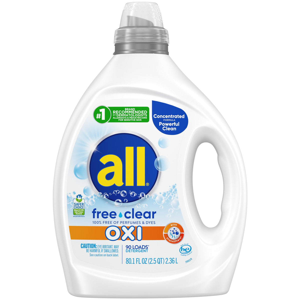 all Liquid Laundry Detergent for Sensitive Skin, 2X Concentrated, 90 Loads