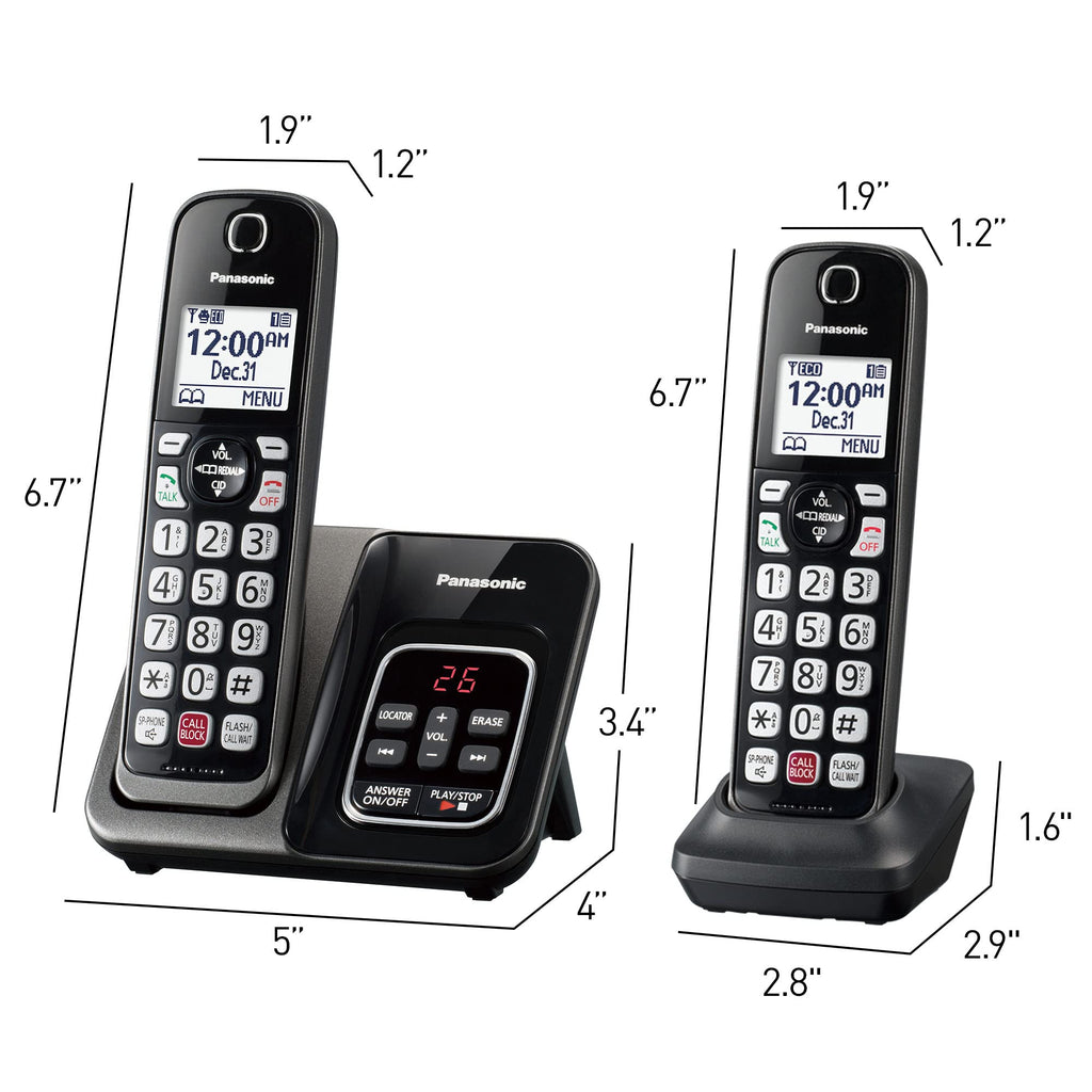 Panasonic Cordless Phone with Answering Machine, 2 Handsets Landline Phone