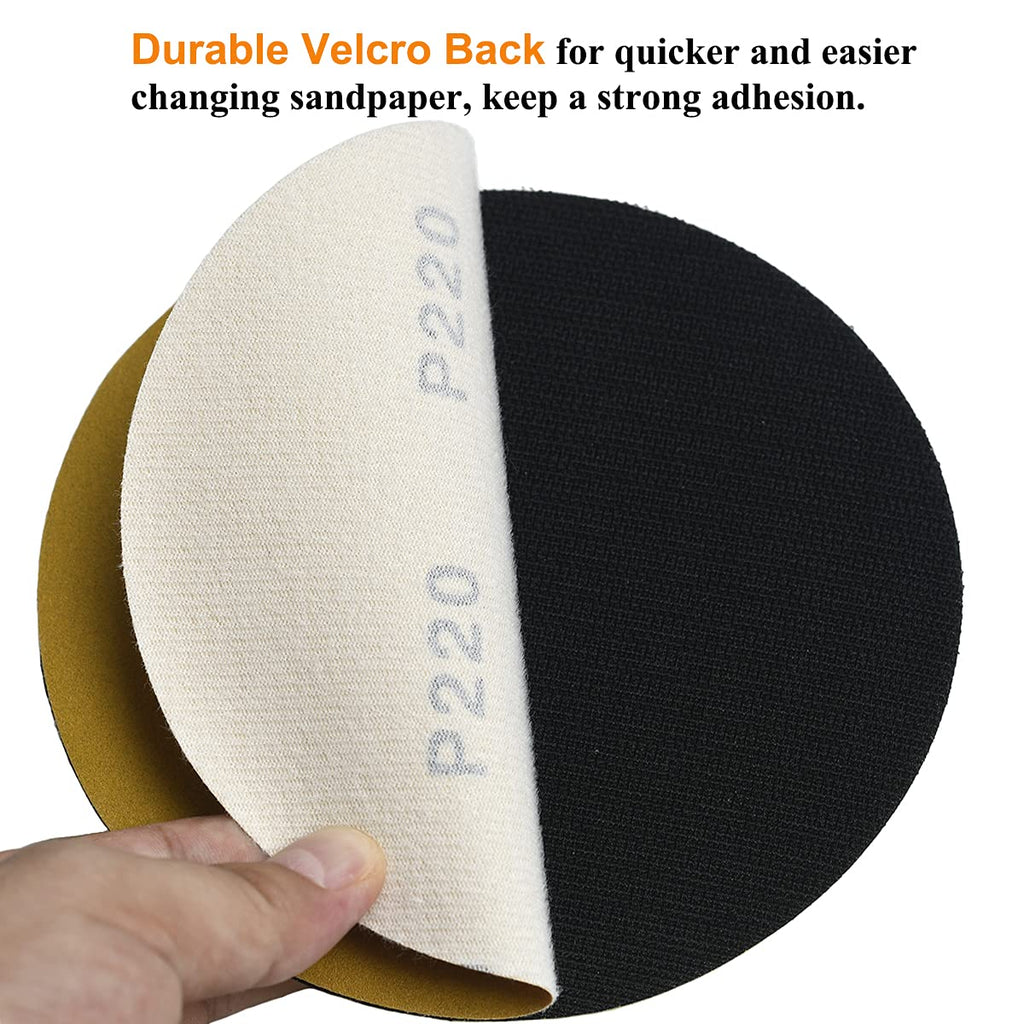 Aiyard 6-Inch No-Hole Hook and Loop Sanding Discs 220-Grit, Random Orbital Sandpaper for Automotive and Woodworking, 100-Pack
