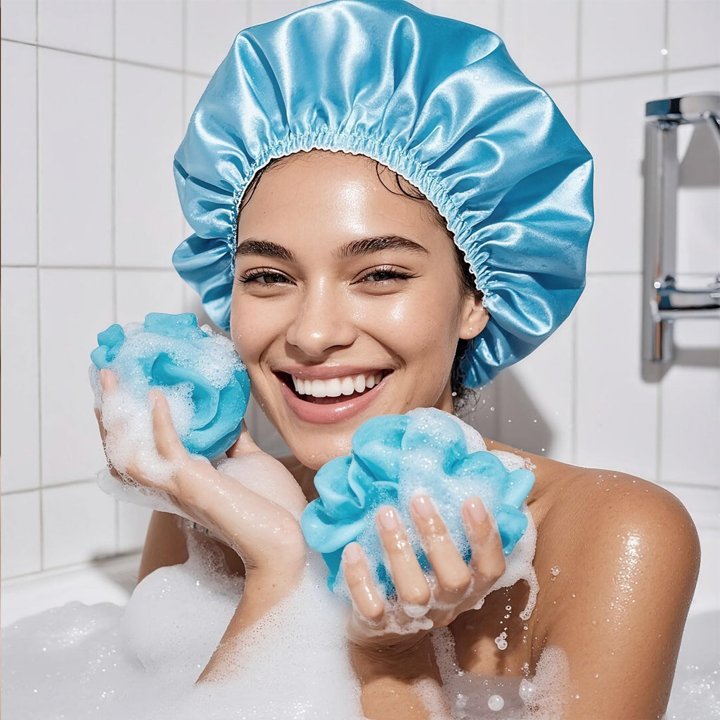 Smilco 2 Pack Shower Caps for Women, Reusable Waterproof Double Layer Bath Cap, Large EVA Elastic Hair Cover for Shower, Fits Long Hair & Braids, for Spa & Home