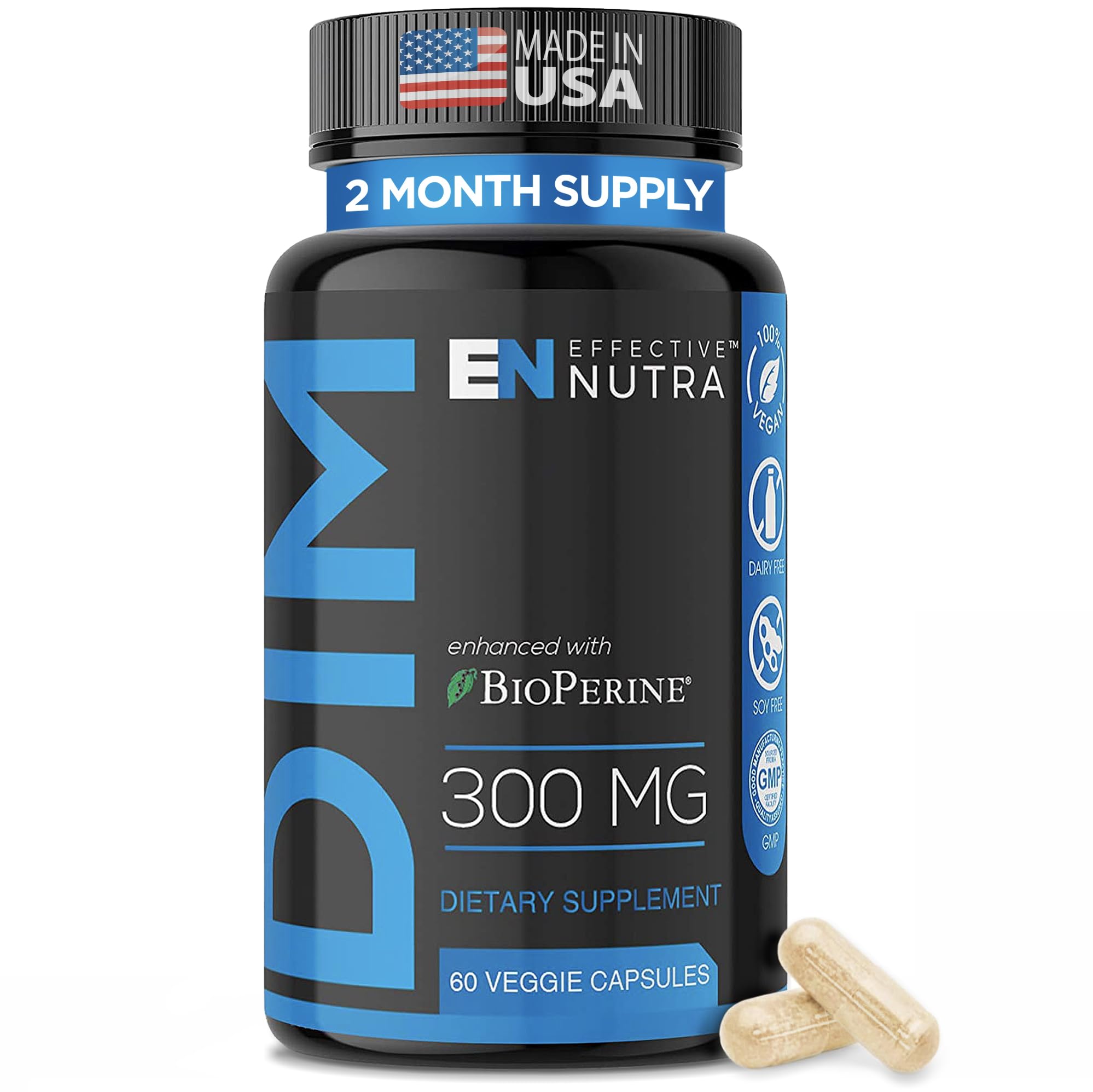 Effective Nutra Dim Supplement 300mg with BioPerine - Extra Strength Estrogen Blocker for Men & Women - Hormone & Metabolism Support - 2 Month Supply