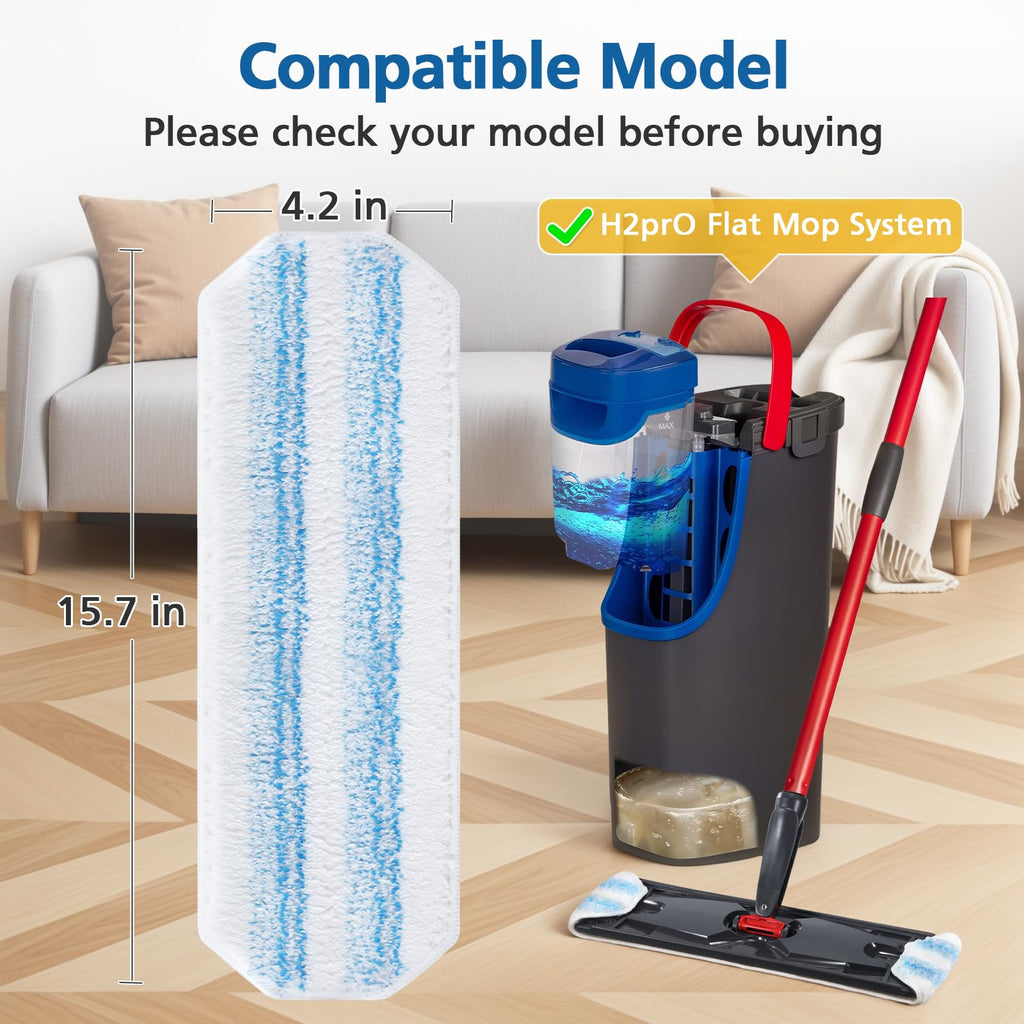 6 Pack H2prO Mop Pads Compatible with O Ceda H2PrO Flat Mop System, 100% Microfiber Mop Head Replacements, Washable and Reusable for H2prO Mop Refills, White