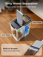 ADICOM Mop and Bucket Set | Auto-Spray Cleaning | Dirty Water Separation Keep Water Fresh | Flat Mop & Bucket with Scraper | 3X Washable Pads | Mops for Floor Cleaning All Floors Tile Wall Window