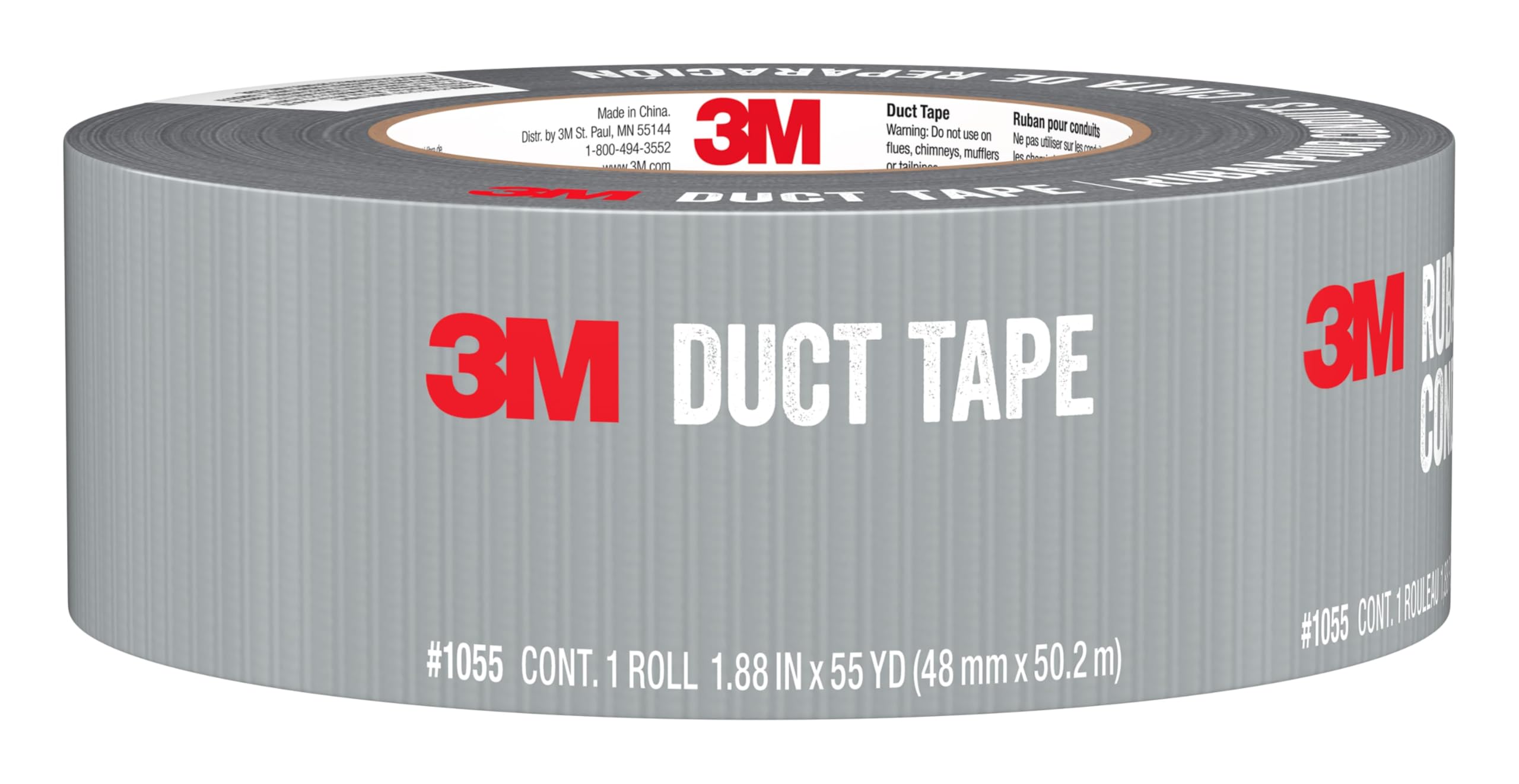 3M Basic Duct Tape, 1.88 in x 55 yd, 1 Roll, Hand Tear Silver Duct Tapes for Temporary Repairs, Indoor Use, Great for Bundle, Patch, Protect & Repair (1055)