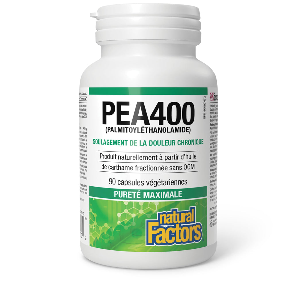 Natural Factors PEA400 - Pure Palmitoylethanolamide for Relief - Supports Nervous System & Occasional Discomfort - Non-GMO - 90 Capsules (90 Servings)