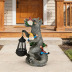 SAMPU CRAFT 12.3 Inch Dinosaur Garden Gnome Statue with Solar Lantern