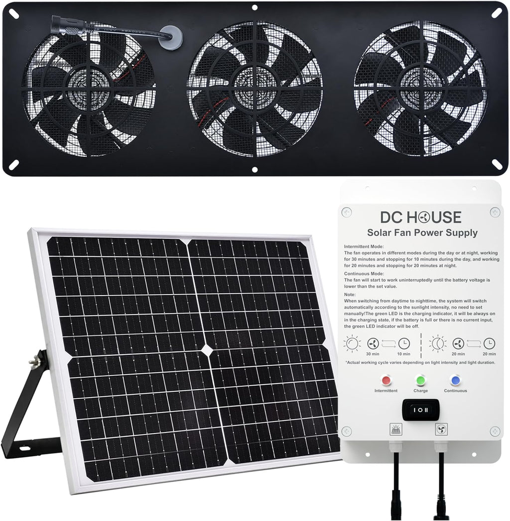 25W Solar Powered Exhaust Fan Kit with 12000mAh Lithium Battery Ideal for Chicken Coops Greenhouses Attics and Sheds 2600RPM 10ft Cord IP67 Waterproof Black