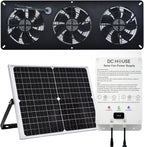 25W Solar Powered Exhaust Fan Kit with 12000mAh Lithium Battery Ideal for Chicken Coops Greenhouses Attics and Sheds 2600RPM 10ft Cord IP67 Waterproof Black