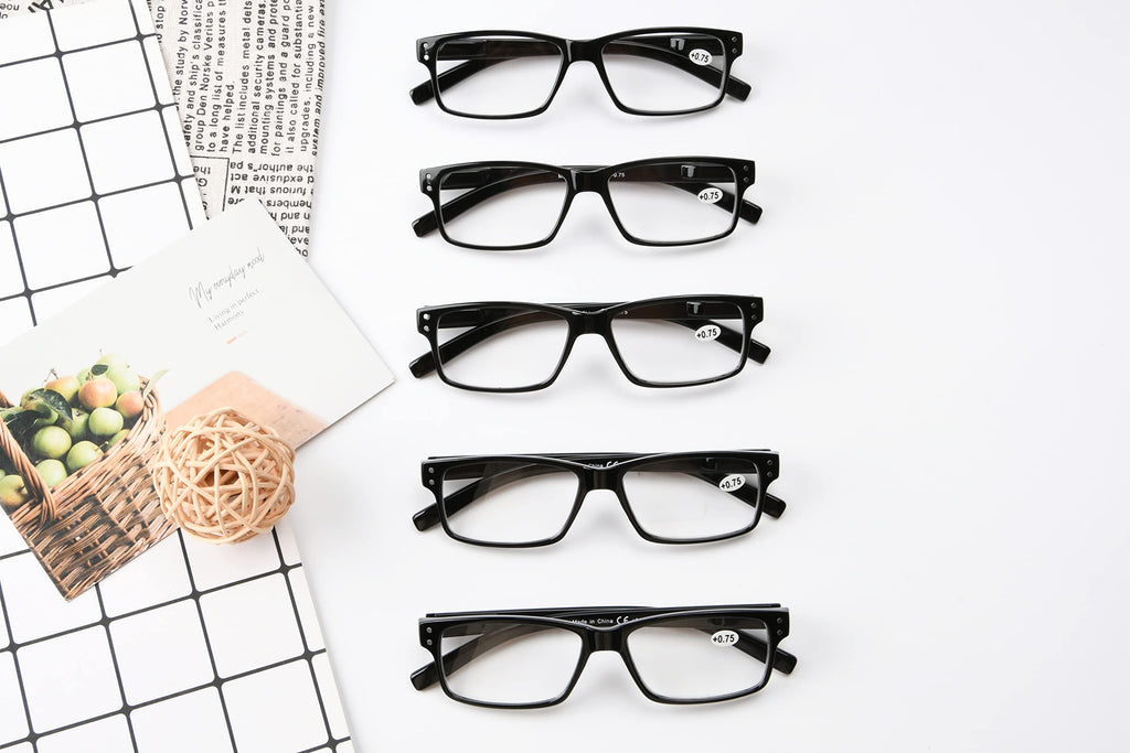 Eyekepper Vintage Reading Glasses for Men - 5 Pack Spring Hinges Classic Readers - Black Frame +1.50
