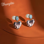Wrangler Heart Drop Dangle Earrings, 14K Gold Turquoise Western Jewelry