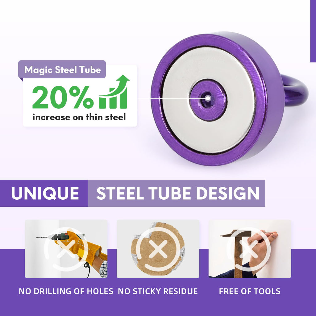 Neosmuk Magnetic Hooks Steel Tube Design for Cruise,40lb+ Purple,10 Pack