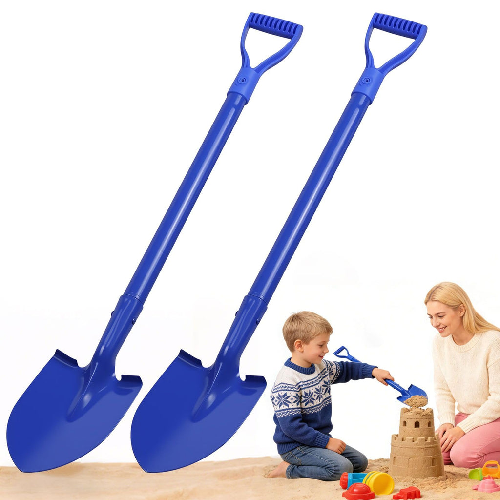Lanathel 2 Pack Metal Beach Sand Shovels for Kids, 27 Inch Heavy Duty Small Shovels for Digging, Camping, Gardening, Planting, Mini Spade with D-Grip Handle, Blue