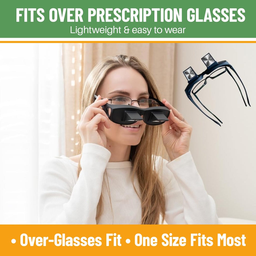 Evelots Laying Down Reading Glasses (2 Pack) - High Definition Lazy Bed Prism Spectacles for Bedside Reading and TV, Over Glasses Design, Unisex