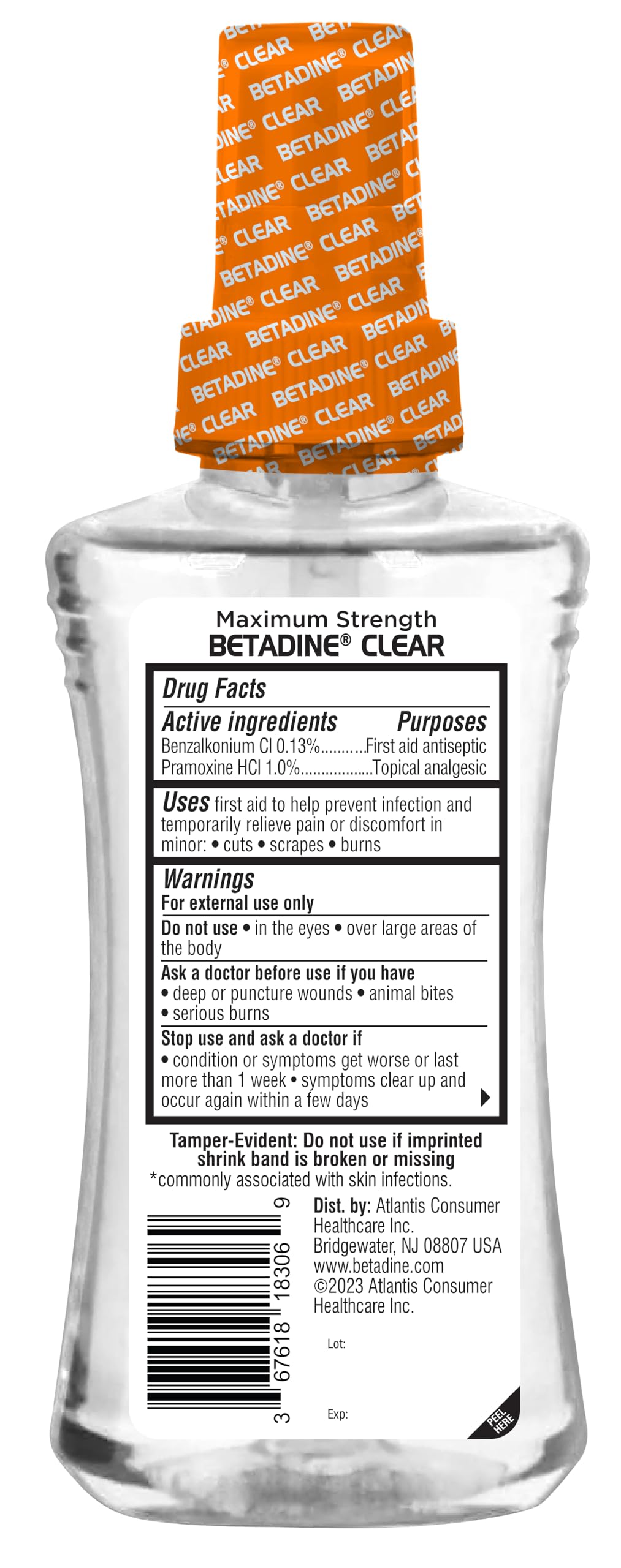 Betadine Clear First Aid Spray, Max Strength Pain Relieving Antiseptic Cleansing Spray, No Stinging, Kills 99.9% of Germs*, Helps Prevent Infections, 6 oz