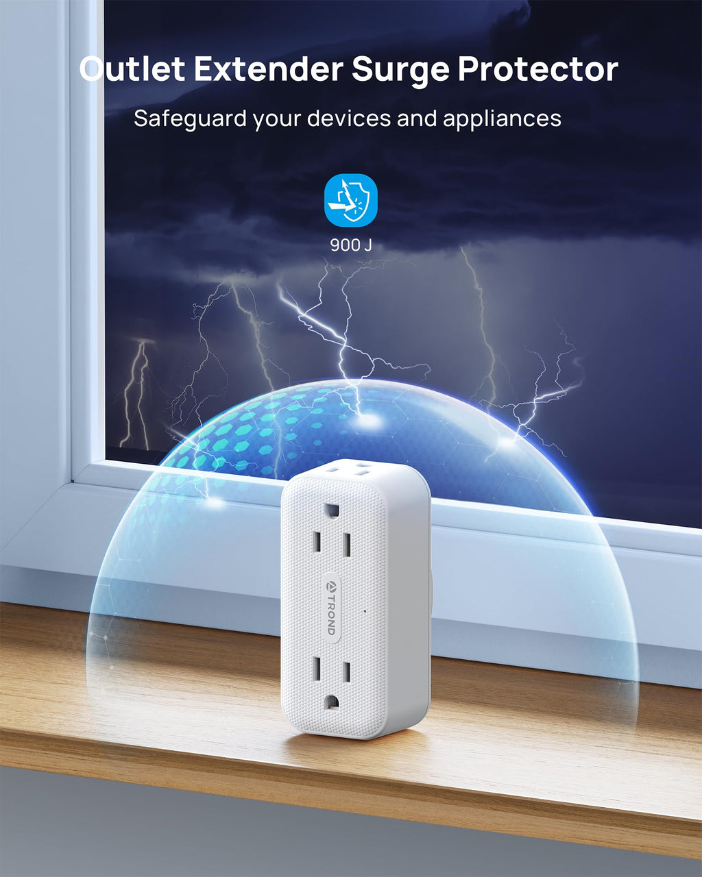 TROND Surge Protector Outlet Extender with 360 Rotating Plug, 4 AC Plug Adapter, 900 Joules Surge Protection, A Small Charging Station, 3-Sided Outlet Splitter for Home Office Travel Dorm, White