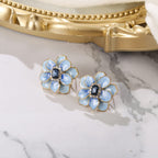 BriLove Stunning Emerald Cut Flower Leaf Stud Earrings for Women Blue