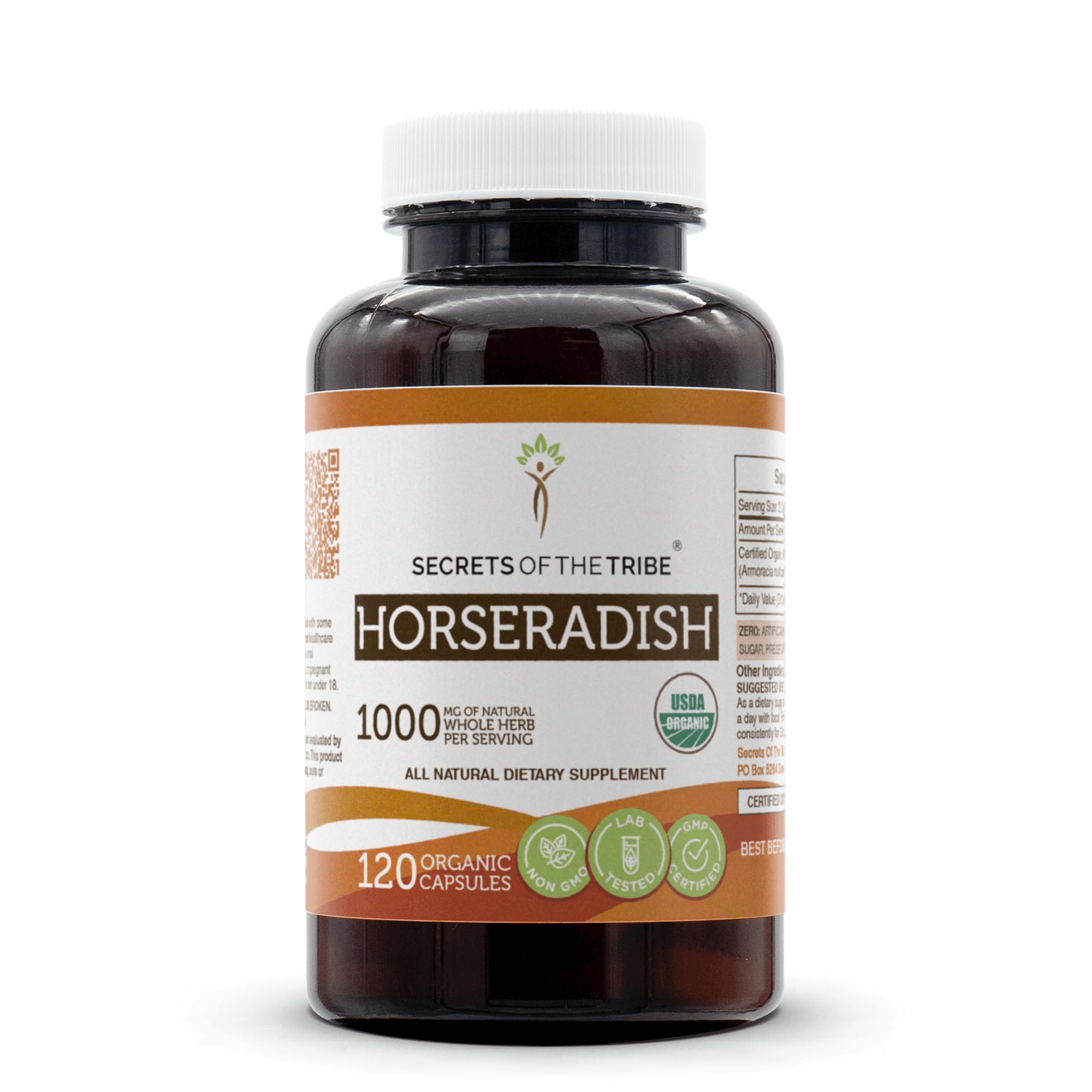 Secrets of the Tribe Horseradish USDA Organic | Made with Vegetarian Capsules and Certified Organic Horseradish (Armoracia rusticana) Dried Root (120 Capsules)