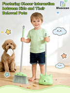 28'' Kids Mini Broom with Dustpan & Mop Set - Toddler Cleaning Toy, Toddler Household Helper, Parent-Child Interactive Play Cleaning Tool, Cute Cartoon Design, Small Safe Corner Broom (Green)