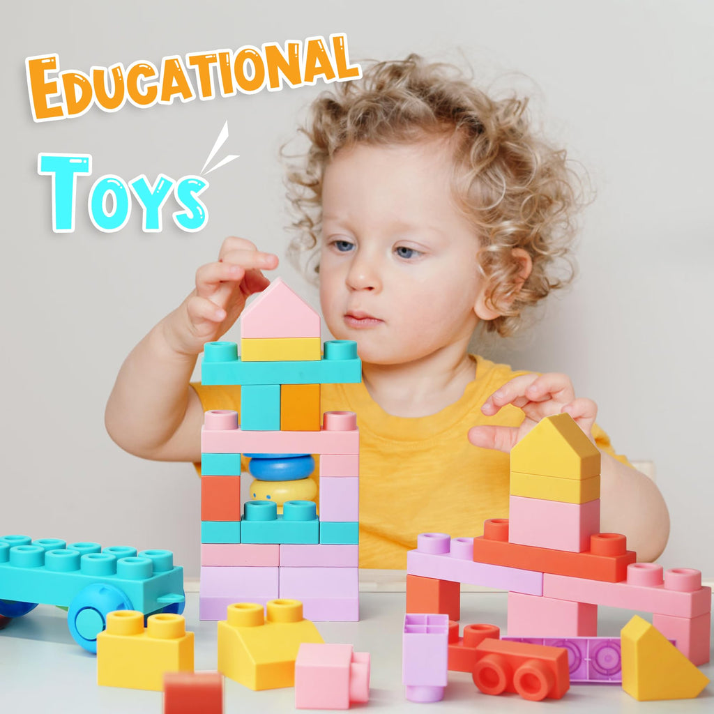 chenxuanbro 45 Pcs Soft Building Blocks for Toddlers 18M+, BPA - Free Sensory Toys, Montessori STEM DIY Construction Bricks, Safe Teething & Early Learning Toys, Creative Building Set for Baby Kids