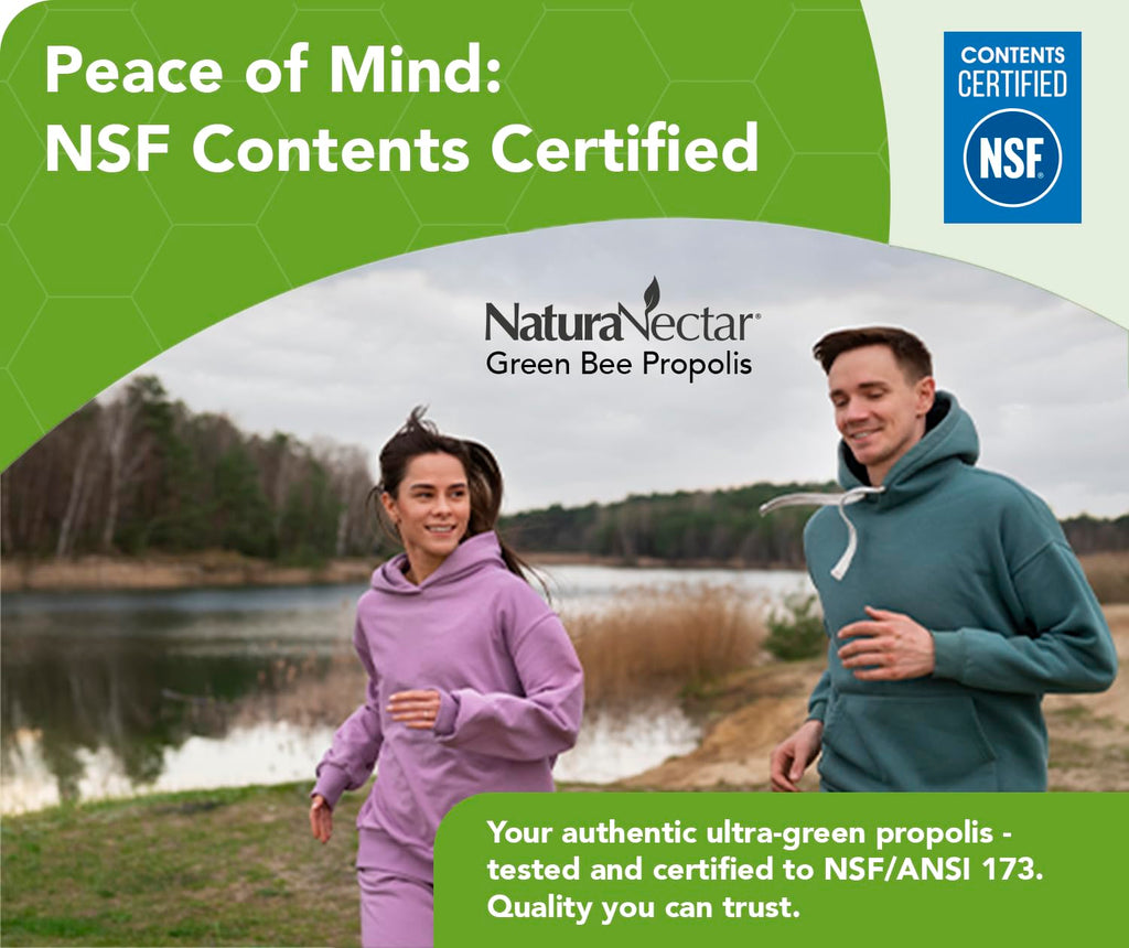 NaturaNectar - Green Bee Propolis Capsules - NSF Contents Certified Brazilian Green Propolis - Gluten-Free Propolis Supplements with Flavonoids - Naturally Sourced Through Ethical Beekeeping (60pcs.)