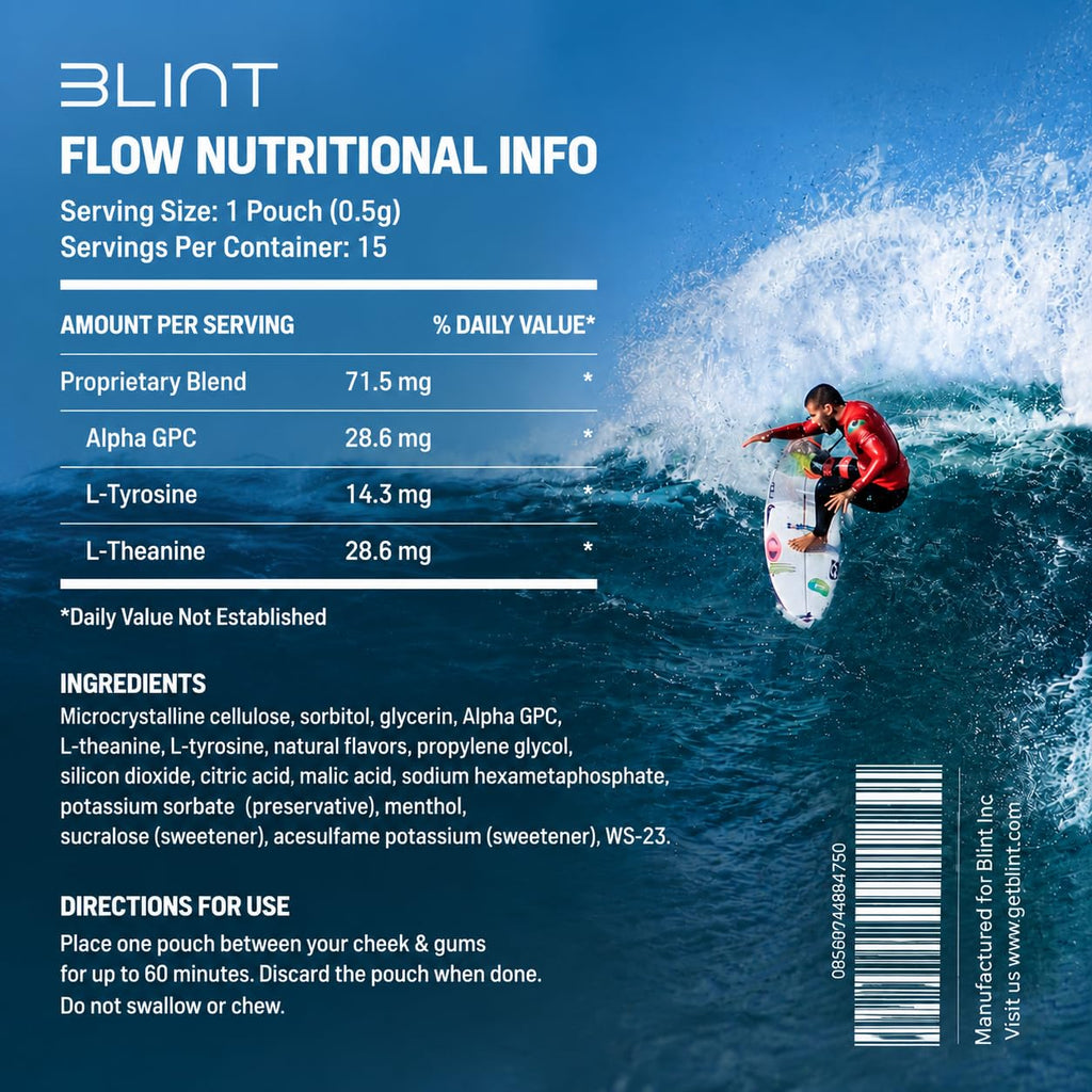 BLINT Flow Caffeine Free Nootropic Pouches | Brain Supplements for Memory and Focus | Alpha GPC, L-Theanine, L-Tyrosine | Nicotine Free, Sugar Free | Tropic Mango (6 Cans)