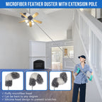 UIMO Microfiber Feather Duster Kit with Extension Pole (30–100") – Bendable Washable Heads, Extendable Dusters for Cleaning Ceiling Fan, High Ceiling, Blinds, Furniture & Cars (5 Pcs)