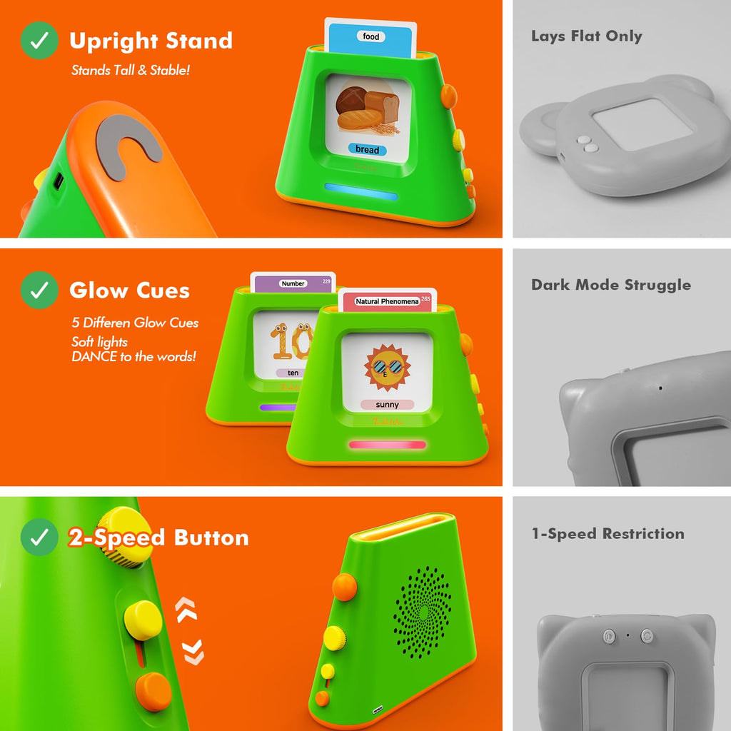 Teeniewins Talking Flash Cards for Toddlers: Self-standing & Dual-Speed Learning Toys with 448 Sight Words - Speech Therapy Toys for Autism Montessori Education - Birthday Gifts for Boys Girls Sensory