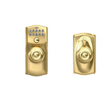 Schlage Camelot Keypad Lock with Knob, Electronic Keyless Door Entry, Flex Lock Auto‑Lock Option, Bright Brass, FE595 CAM 505 GEO