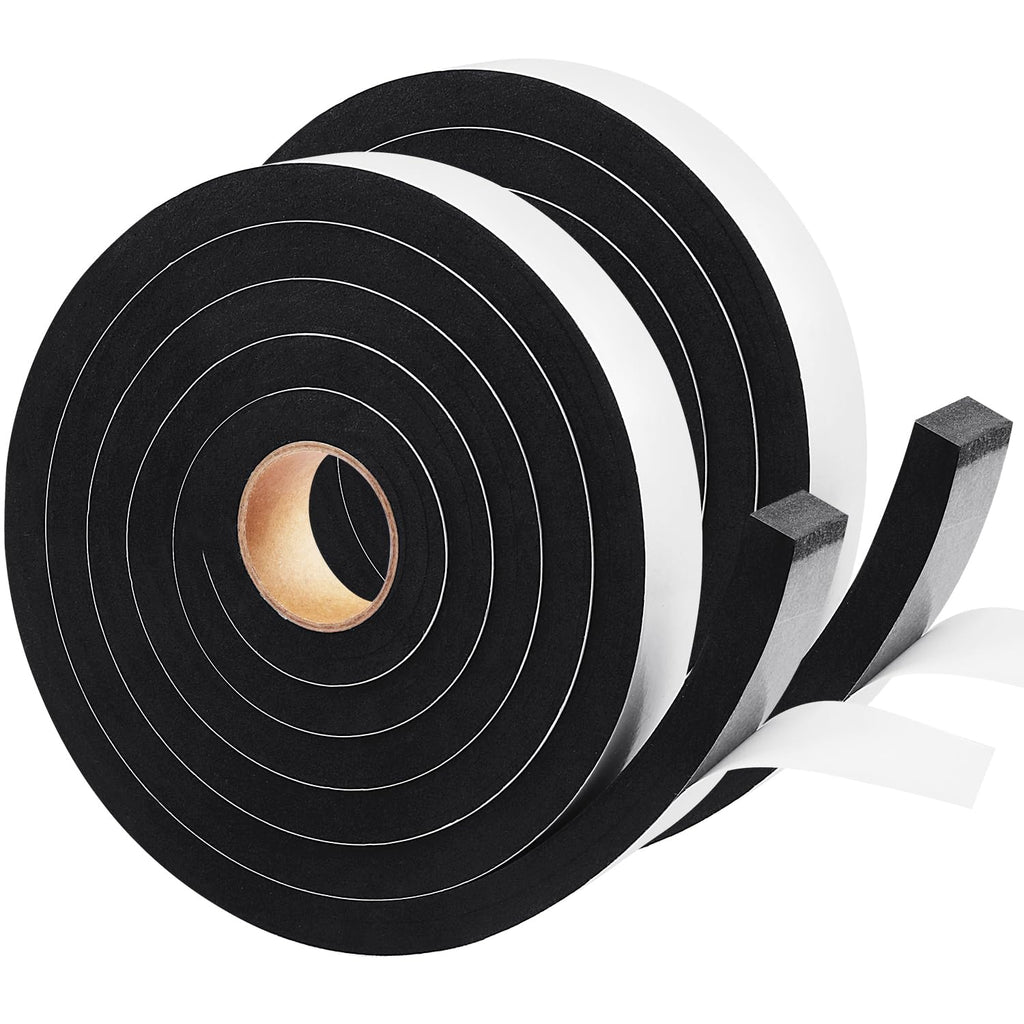 Seal Foam Tape, 2 Rolls 1 Inch W x 1/2 Inch T Weather Stripping for Door and Window,High Density Single Sided Closed Cell Door Insulation Weather Strip, 2 Rolls Total 13FT Black