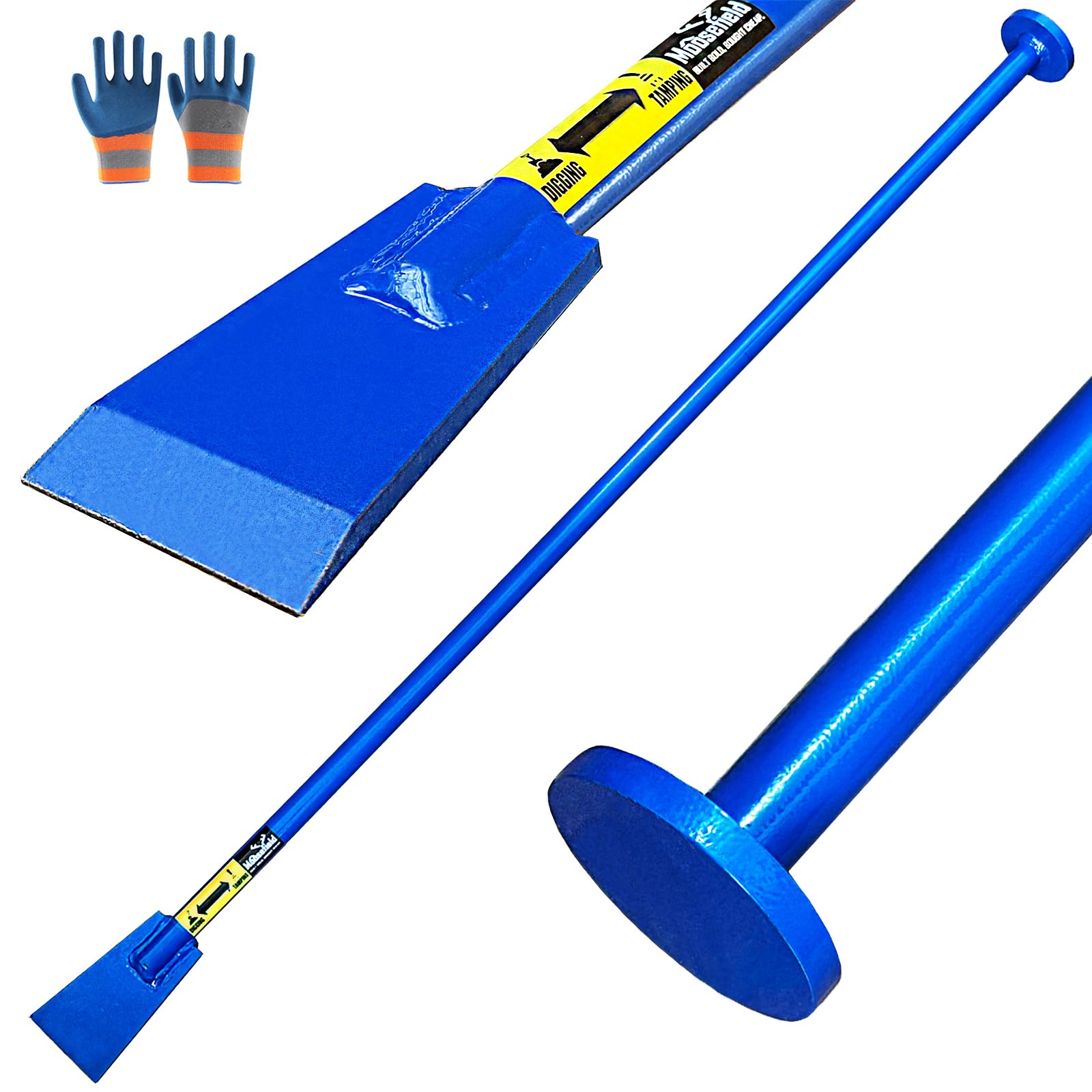Moosefield 2-in-1 Post Hole Digging and Tamping Tool, 48" Dig Bar with Spade Blade and Round Tamper, Heavy-Duty Steel Fully Welded, Fence Post Digger Landscaping & Gardening