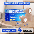 Niceful Silicone Medical Tape, for Sensitive Skin Safe, 1" x4Yd 4 Rolls
