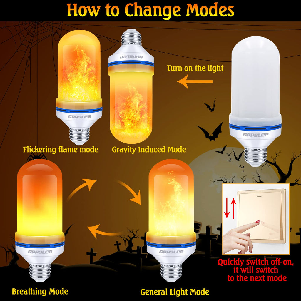 CPPSLEE Upgraded Flame Light Bulbs, 4 Modes Flickering Light Bulbs, E26 Base Fire Flame Bulb for Halloween Decorations Outdoor, Christmas Lights Patio Indoor Home Decor (Yellow, 6 Pack)